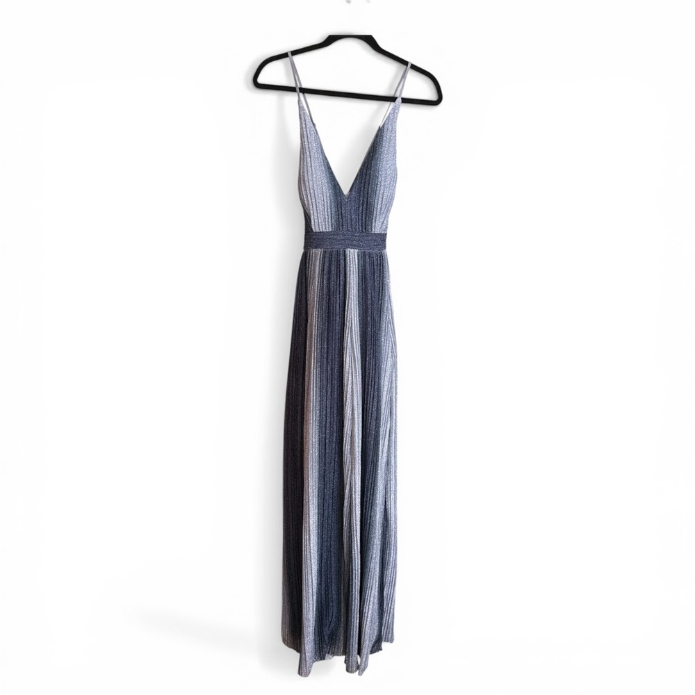 New Sparkling metallic thread Maxi Dress in silver/blue